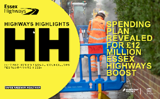 Cover of Highways Highlights February / March 2024, Text overlay of March Maintenance figure over an image of a gully cleansing vehicle and operative